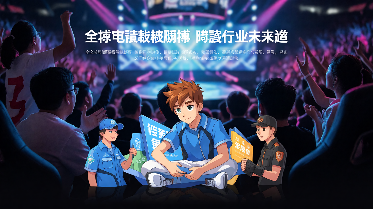 电竞赛事现场，观众热情观看全球顶级电竞比赛